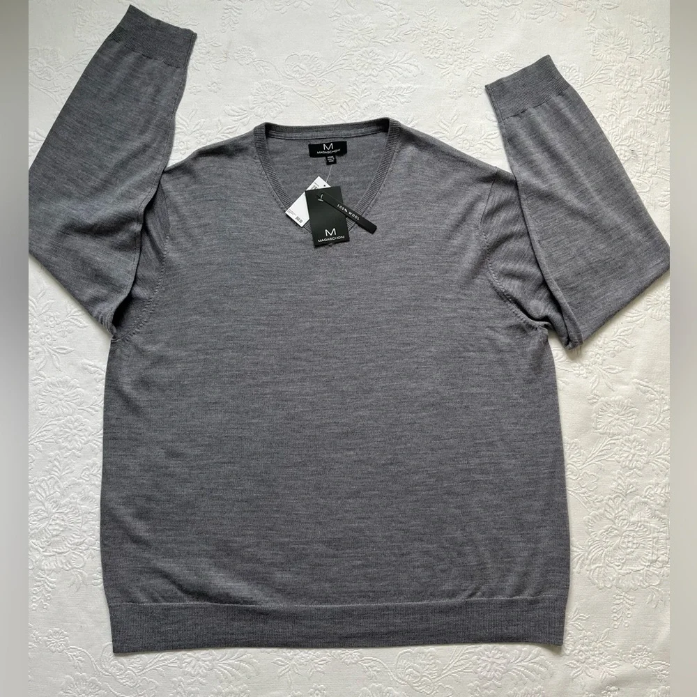 NWT M MAGASCHONI Wool Men’s V- Neck Sweater Pullover Gray XXXL Base Layer